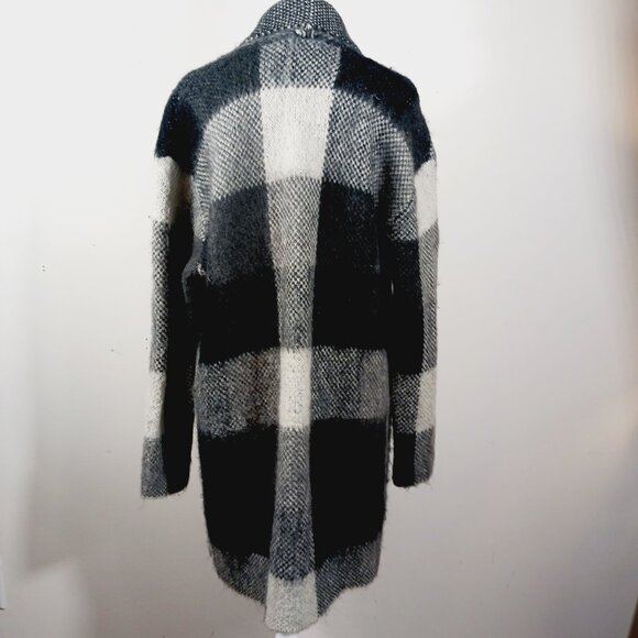 NWT American Eagle Plaid Wool Blend Cardigan Sweater, Jacket Blk/Wht/Gray Sz MED - Picture 5 of 16